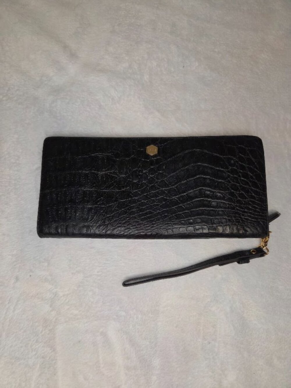 Lodis Black Croc Embossed Leather Zip Around Wristlet Wallet